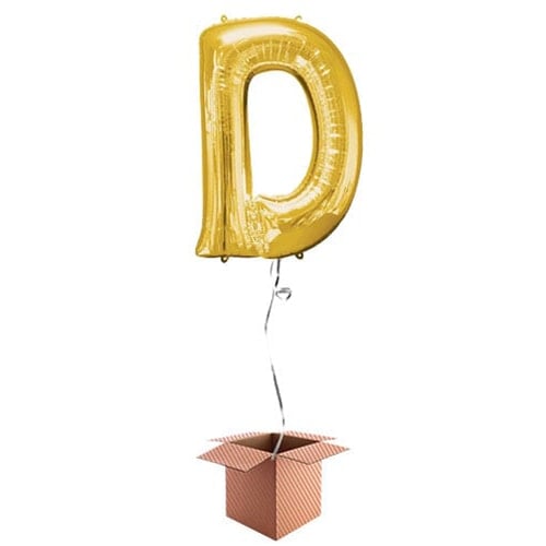 Gold Letter D Helium Foil Giant Balloon - Inflated Balloon in a Box Product Gallery Image