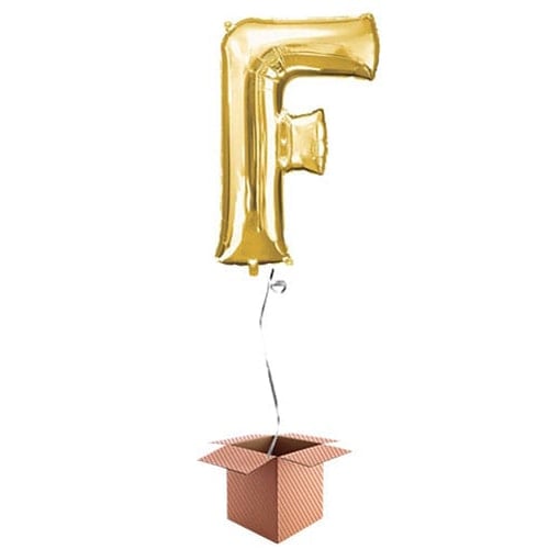 Gold Letter F Helium Foil Giant Balloon - Inflated Balloon in a Box Product Gallery Image