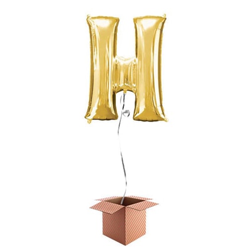 Gold Letter H Helium Foil Giant Balloon - Inflated Balloon in a Box Product Gallery Image