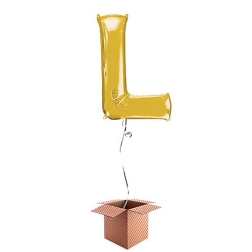 Gold Letter L Helium Foil Giant Balloon - Inflated Balloon in a Box Product Image