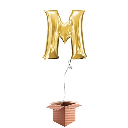 Gold Letter M Helium Foil Giant Balloon - Inflated Balloon in a Box Product Gallery Image