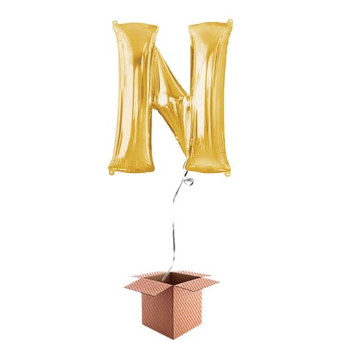 Gold Letter N Helium Foil Giant Balloon - Inflated Balloon in a Box Product Gallery Image