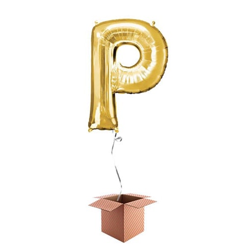 Gold Letter P Helium Foil Giant Balloon - Inflated Balloon in a Box Product Gallery Image