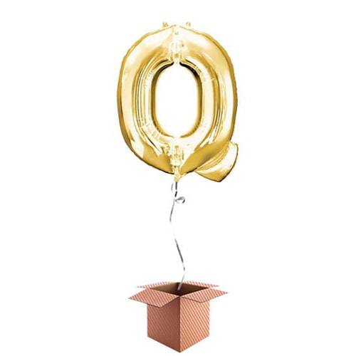 Gold Letter Q Helium Foil Giant Balloon - Inflated Balloon in a Box Product Gallery Image