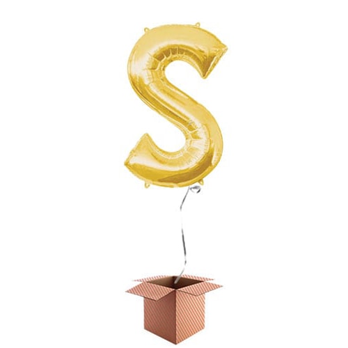 Gold Letter S Helium Foil Giant Balloon - Inflated Balloon in a Box Product Gallery Image
