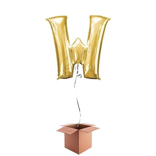 Gold Letter W Helium Foil Giant Balloon - Inflated Balloon in a Box
