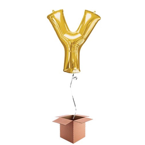 Gold Letter Y Helium Foil Giant Balloon - Inflated Balloon in a Box Product Gallery Image