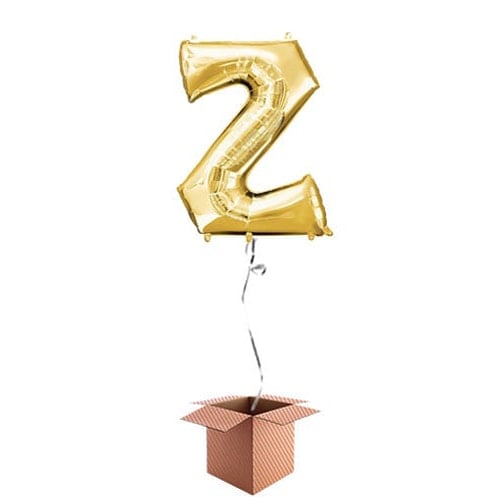 Gold Letter Z Helium Foil Giant Balloon - Inflated Balloon in a Box