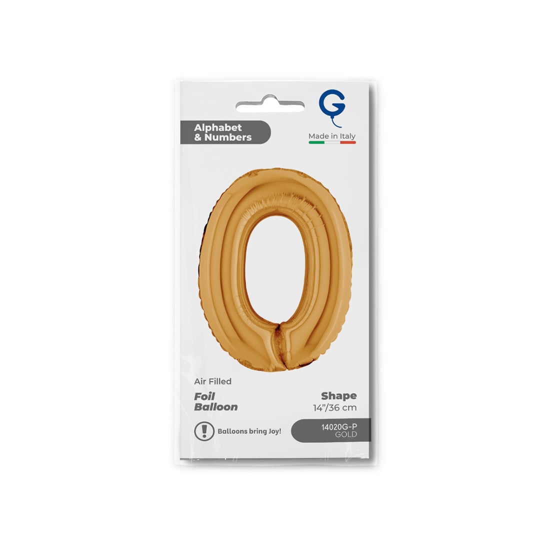 Gold Number 0 Mini Air Fill Foil Balloon 36cm / 14 in Product Gallery Image