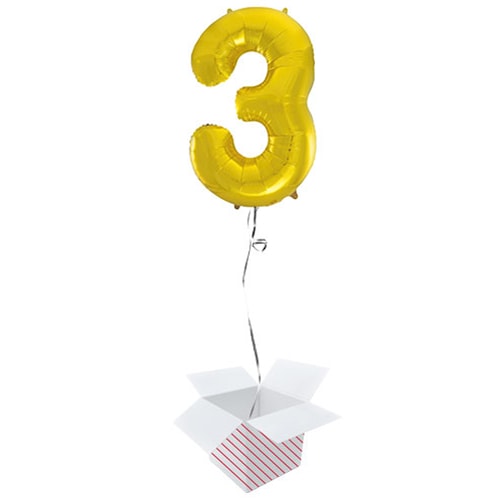 Gold Number 3 Helium Foil Giant Balloon - Inflated Balloon in a Box Product Gallery Image