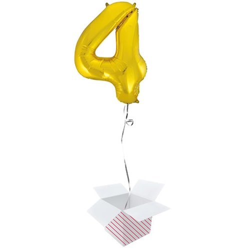 Gold Number 4 Helium Foil Giant Balloon - Inflated Balloon in a Box Product Gallery Image