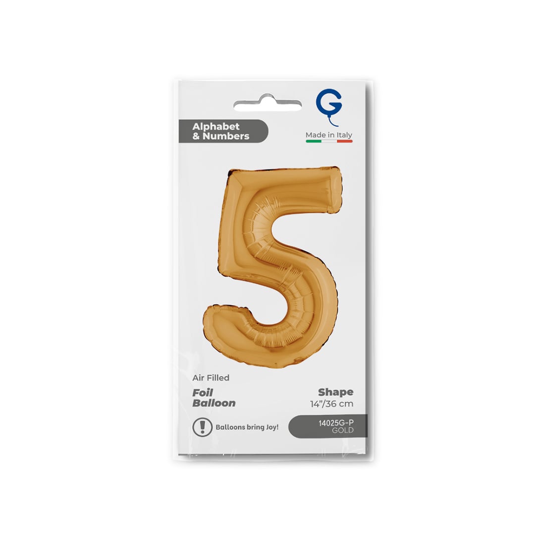 Gold Number 5 Mini Air Fill Foil Balloon 36cm / 14 in Product Gallery Image