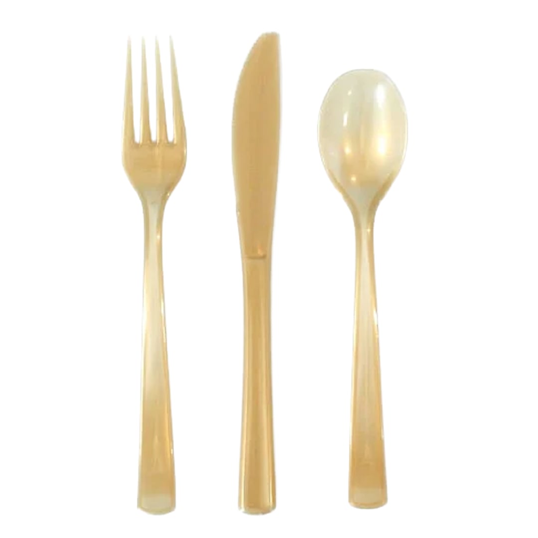 Gold Plastic Reusable Assorted Cutlery Set - Pack of 18