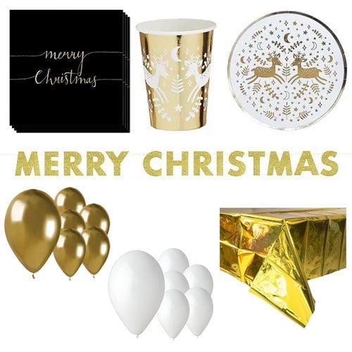 Gold Reindeer Christmas 16 Person Deluxe Party Pack