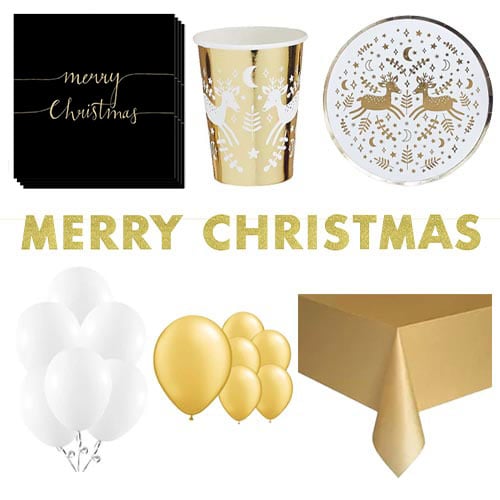 Gold Reindeer Christmas 16 Person Deluxe Party Pack Product Image