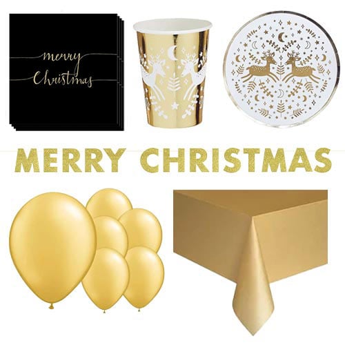 Gold Reindeer Christmas 8 Person Deluxe Party Pack Product Image