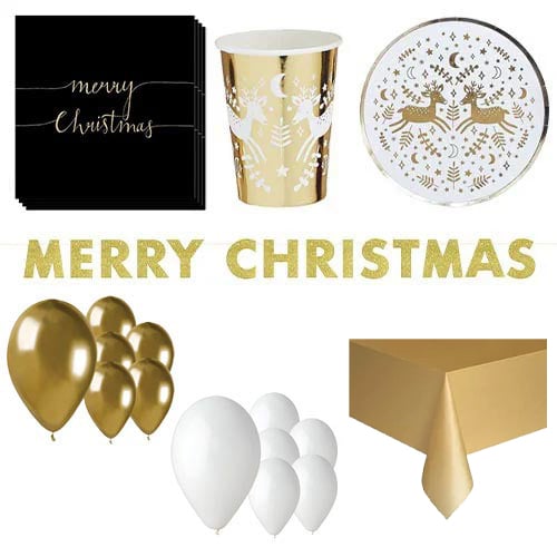 Gold Reindeer Christmas 16 Person Deluxe Party Pack