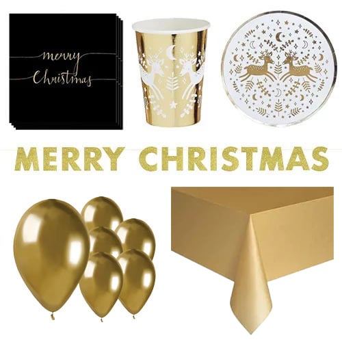 Gold Reindeer Christmas 8 Person Deluxe Party Pack