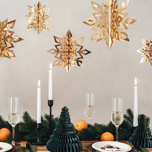 Gold 3D Snowflakes Christmas Hanging Decorations - Pack of 6 Product Gallery Image