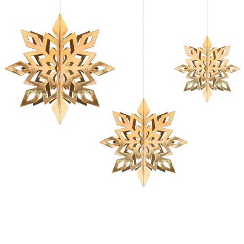 Gold 3D Snowflakes Christmas Hanging Decorations - Pack of 6 Product Gallery Image