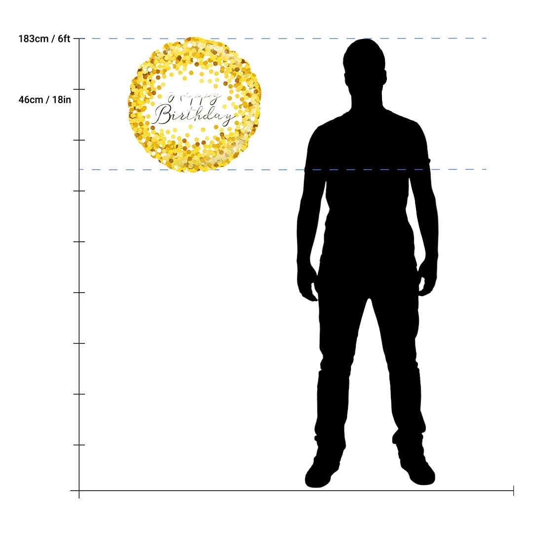 Gold Sparkle Birthday Holographic Round Foil Helium Balloon 46cm / 18 in Product Gallery Image