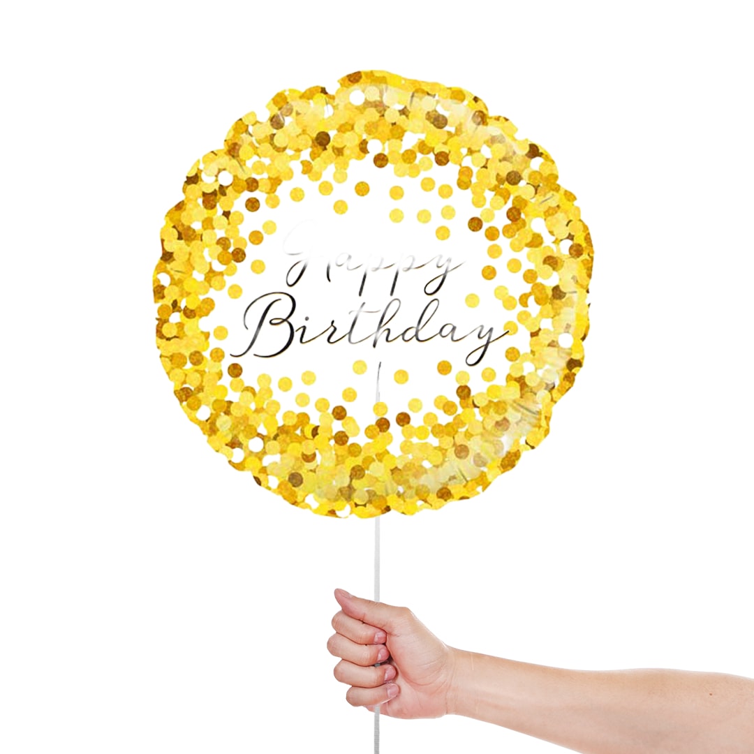 Gold Sparkle Birthday Holographic Round Foil Helium Balloon 46cm / 18 in Product Gallery Image