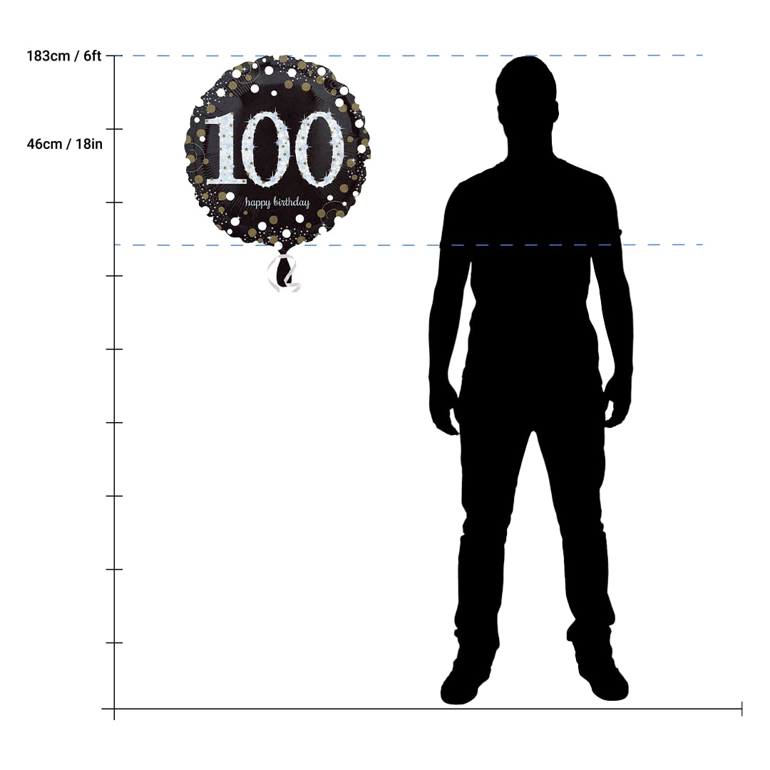 Gold Sparkling 100th Birthday Round Foil Helium Balloon 46cm / 18 in Product Gallery Image