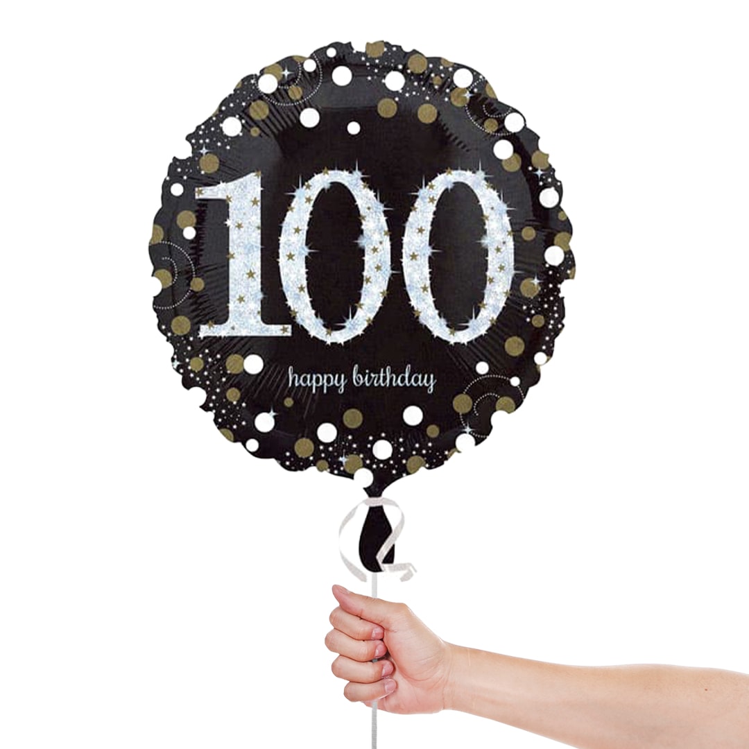 Gold Sparkling 100th Birthday Round Foil Helium Balloon 46cm / 18 in Product Gallery Image
