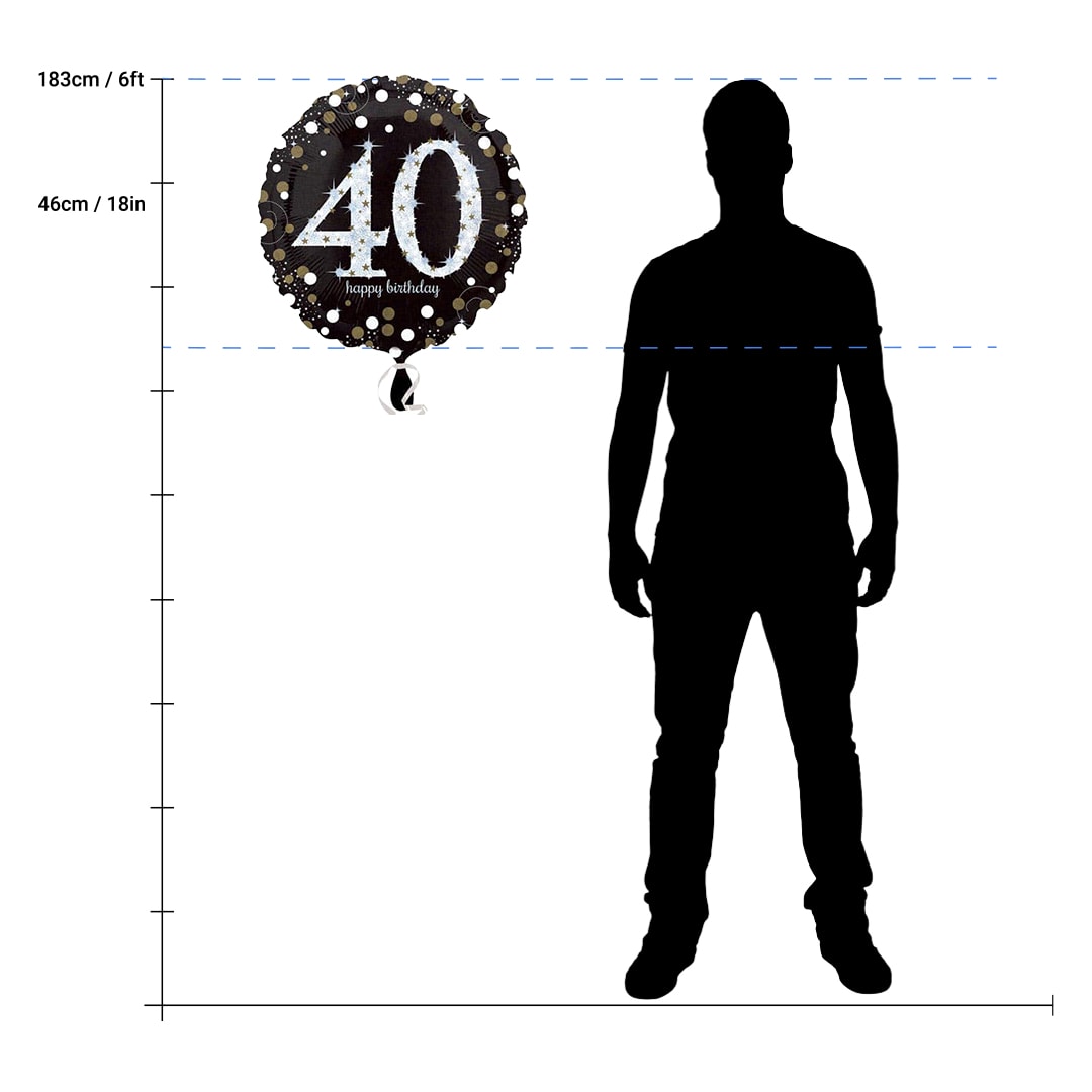 Gold Sparkling 40th Birthday Round Foil Helium Balloon 46cm / 18 in Product Gallery Image