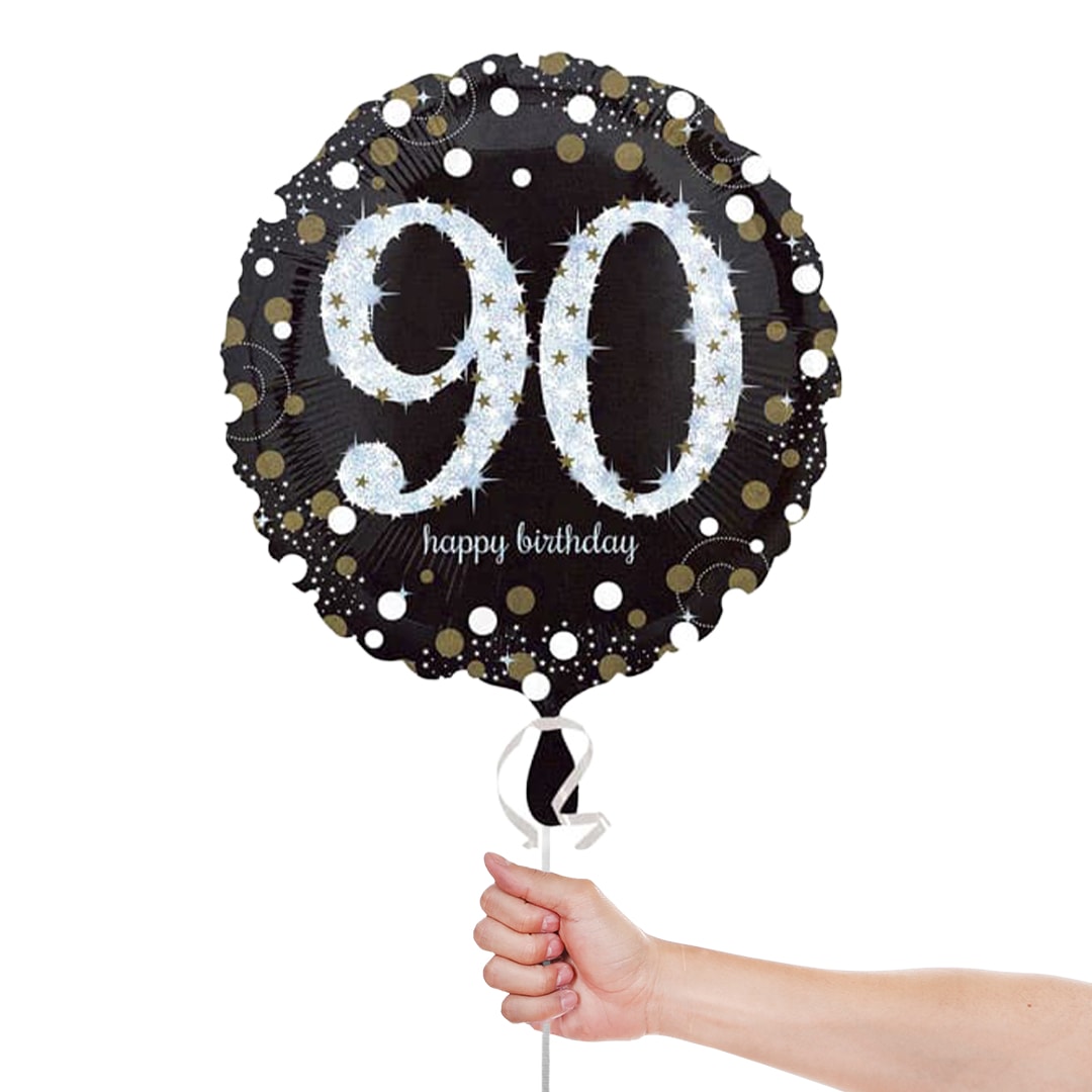 Gold Sparkling 90th Birthday Round Foil Helium Balloon 46cm / 18 in Product Gallery Image