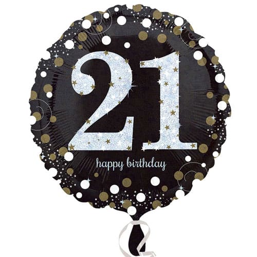Gold Sparkling 21st Birthday Round Foil Helium Balloon 46cm / 18 in Product Gallery Image