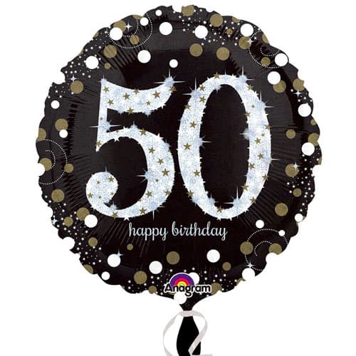 Gold Sparkling 50th Birthday Round Foil Helium Balloon 46cm / 18 in Product Gallery Image