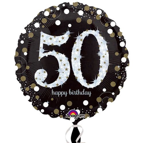 Gold Sparkling 50th Birthday Round Foil Helium Balloon 46cm / 18 in Product Image