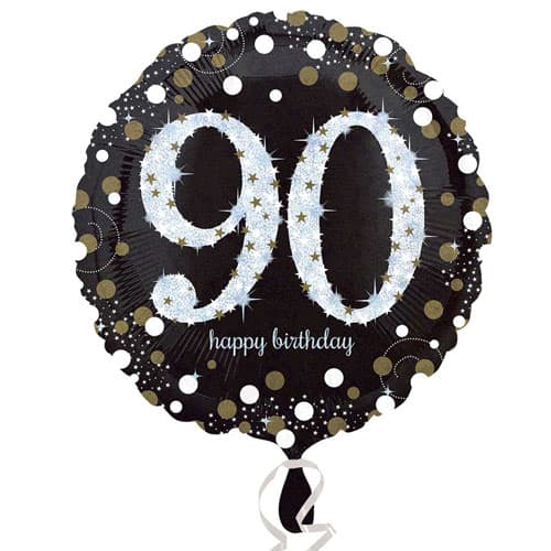 Gold Sparkling 90th Birthday Round Foil Helium Balloon 46cm / 18 in Product Gallery Image