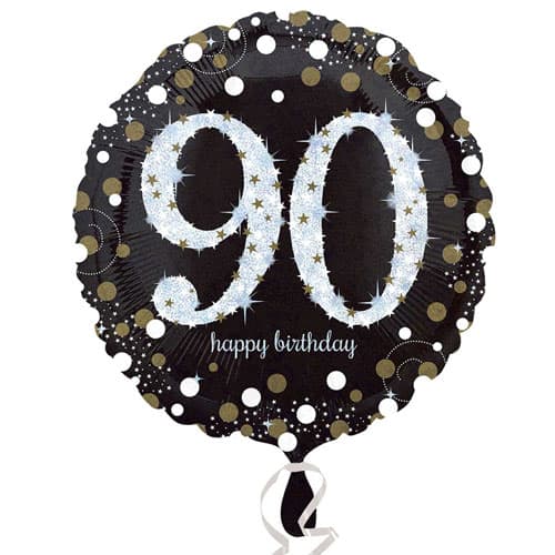 Gold Sparkling 90th Birthday Round Foil Helium Balloon 46cm / 18 in Product Image