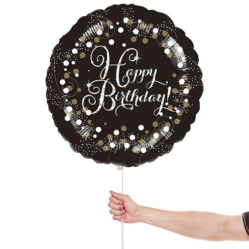 Gold Sparkling Happy Birthday Round Foil Helium Balloon 46cm / 18 in Product Gallery Image