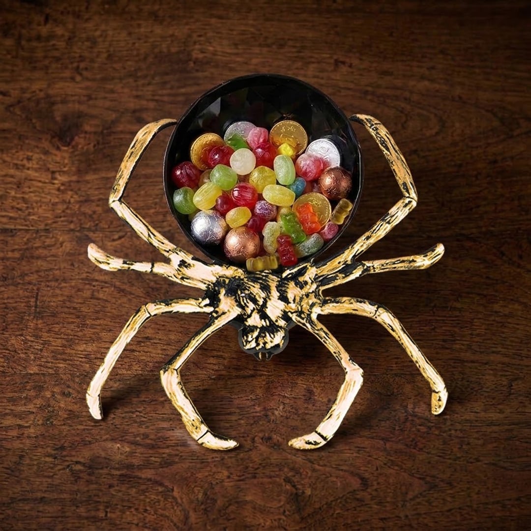 Gold Spider Halloween Sweet Holder Plastic Bowl 13cm