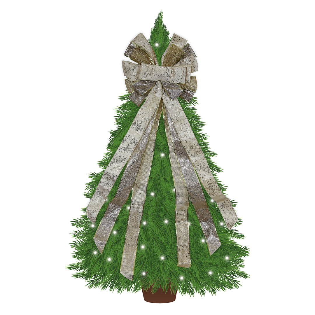 Gold Star Patterned Ribbon Bow Christmas Tree Topper 132cm