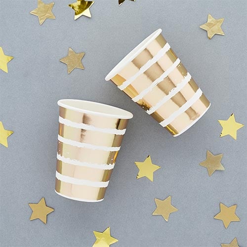 Gold Striped Paper Cups 250ml - Pack of 8 Product Gallery Image