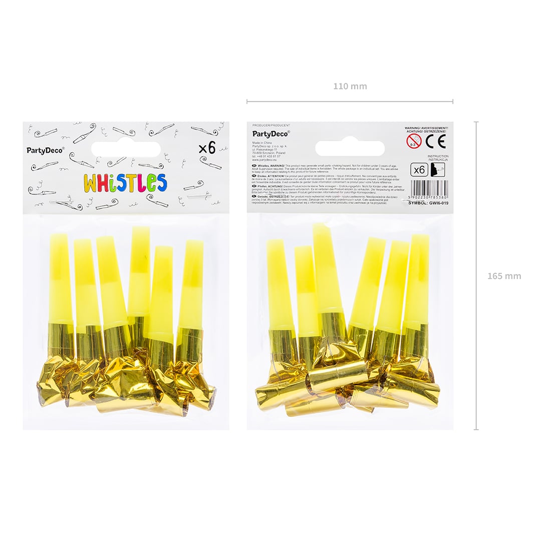 Gold Whistle Party Blowouts - Pack of 6 Product Gallery Image