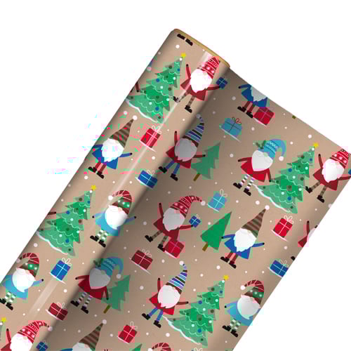 Gonk Christmas Recyclable Brown Gift Wrapping Paper Roll 4m Product Gallery Image