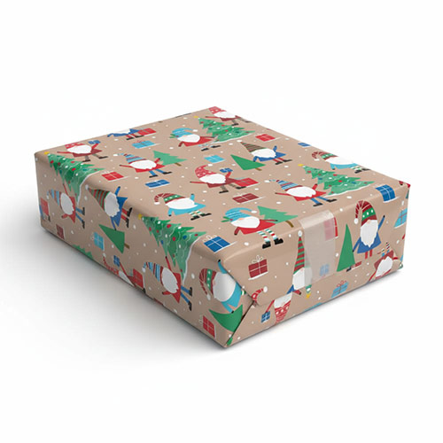 Gonk Christmas Recyclable Brown Gift Wrapping Paper Roll 4m