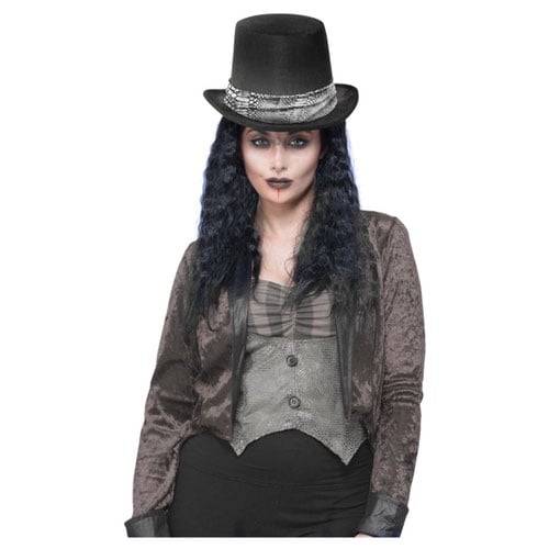 Gothic Rocker Top Hat with Black Hair Fancy Dress Costume Accessory Product Image