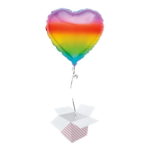 Rainbow Heart Foil Helium Balloon - Inflated Balloon in a Box Product Gallery Image