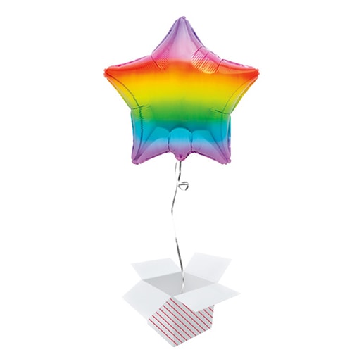 Gradient Rainbow Star Foil Helium Balloon - Inflated Balloon in a Box Product Gallery Image