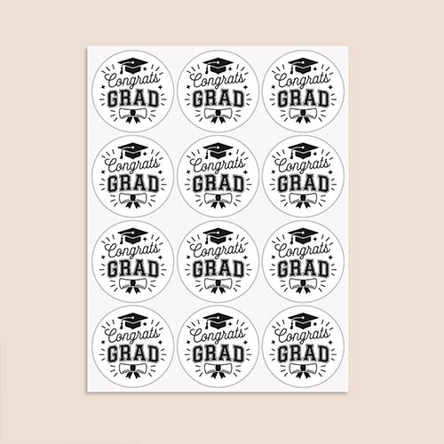 Graduation Congrats Grad Round Stickers 60mm - Sheet of 12 Product Gallery Image