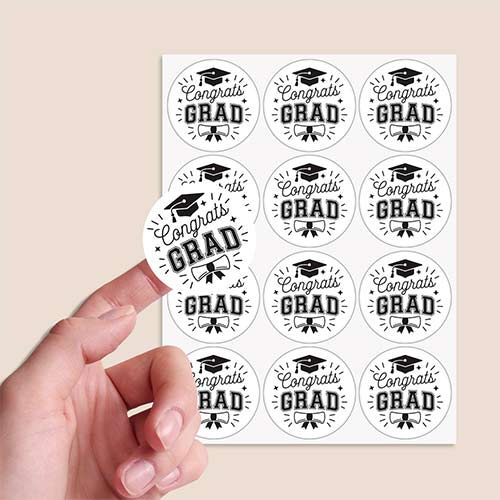 Graduation Congrats Grad Round Stickers 60mm - Sheet of 12 Product Gallery Image