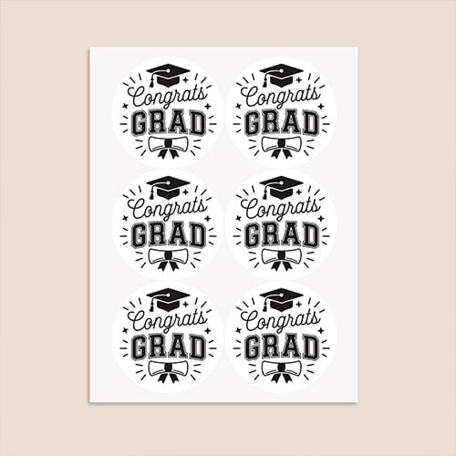 Graduation Congrats Grad Round Stickers 88mm - Sheet of 6 Product Gallery Image
