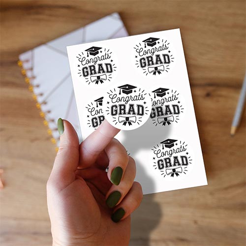 Graduation Congrats Grad Round Stickers 88mm - Sheet of 6 Product Gallery Image