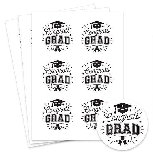 Graduation Congrats Grad Round Stickers 88mm - Sheet of 6 Product Gallery Image